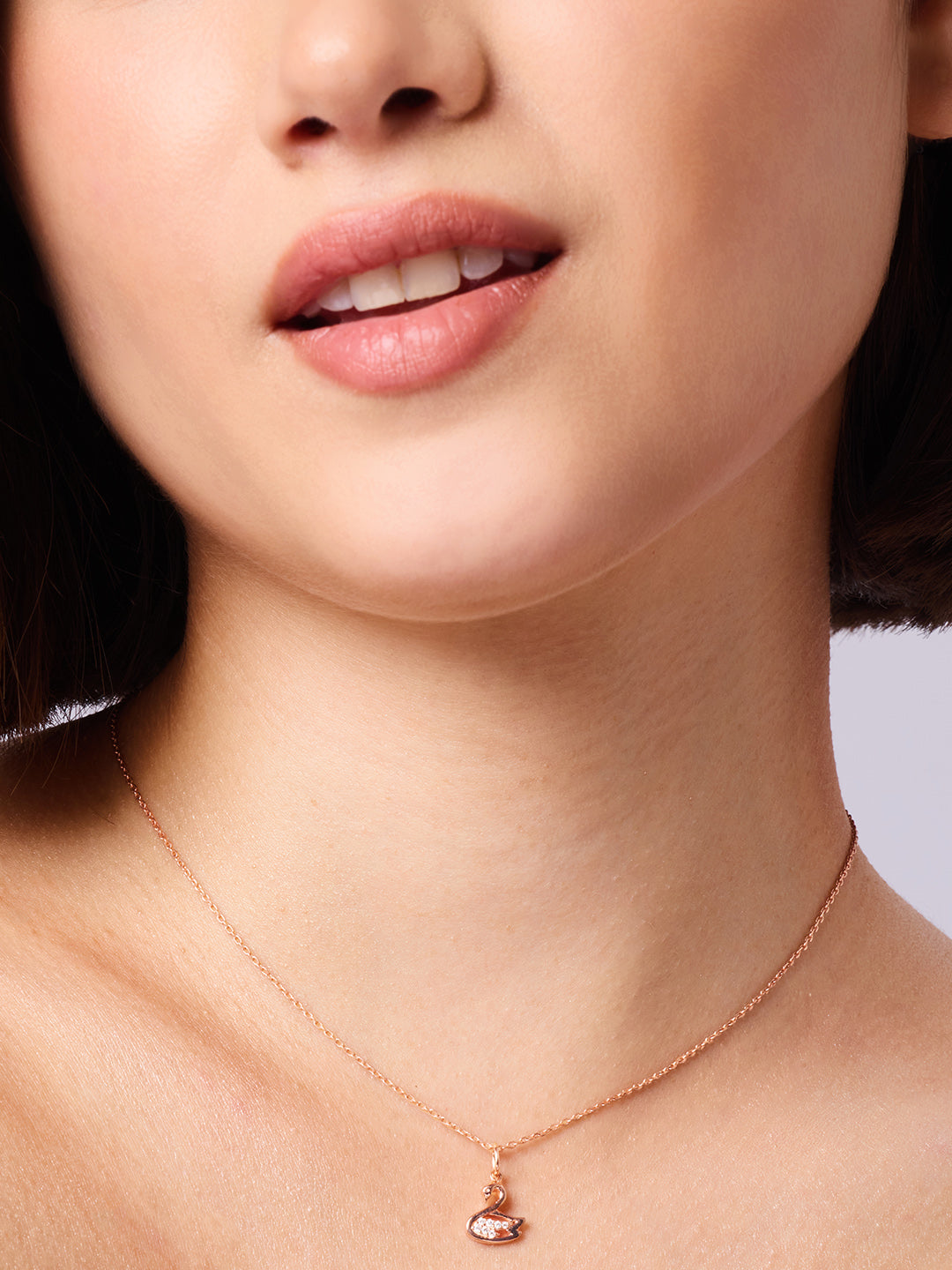 925 Silver Rose Gold Plated Swan Pendant with Chain