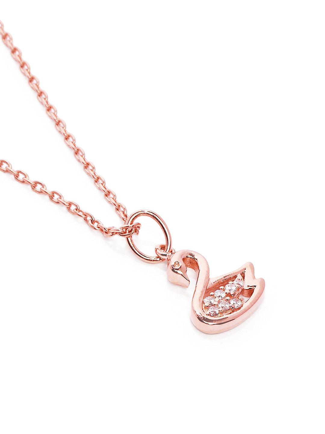 925 Silver Rose Gold Plated Swan Pendant with Chain