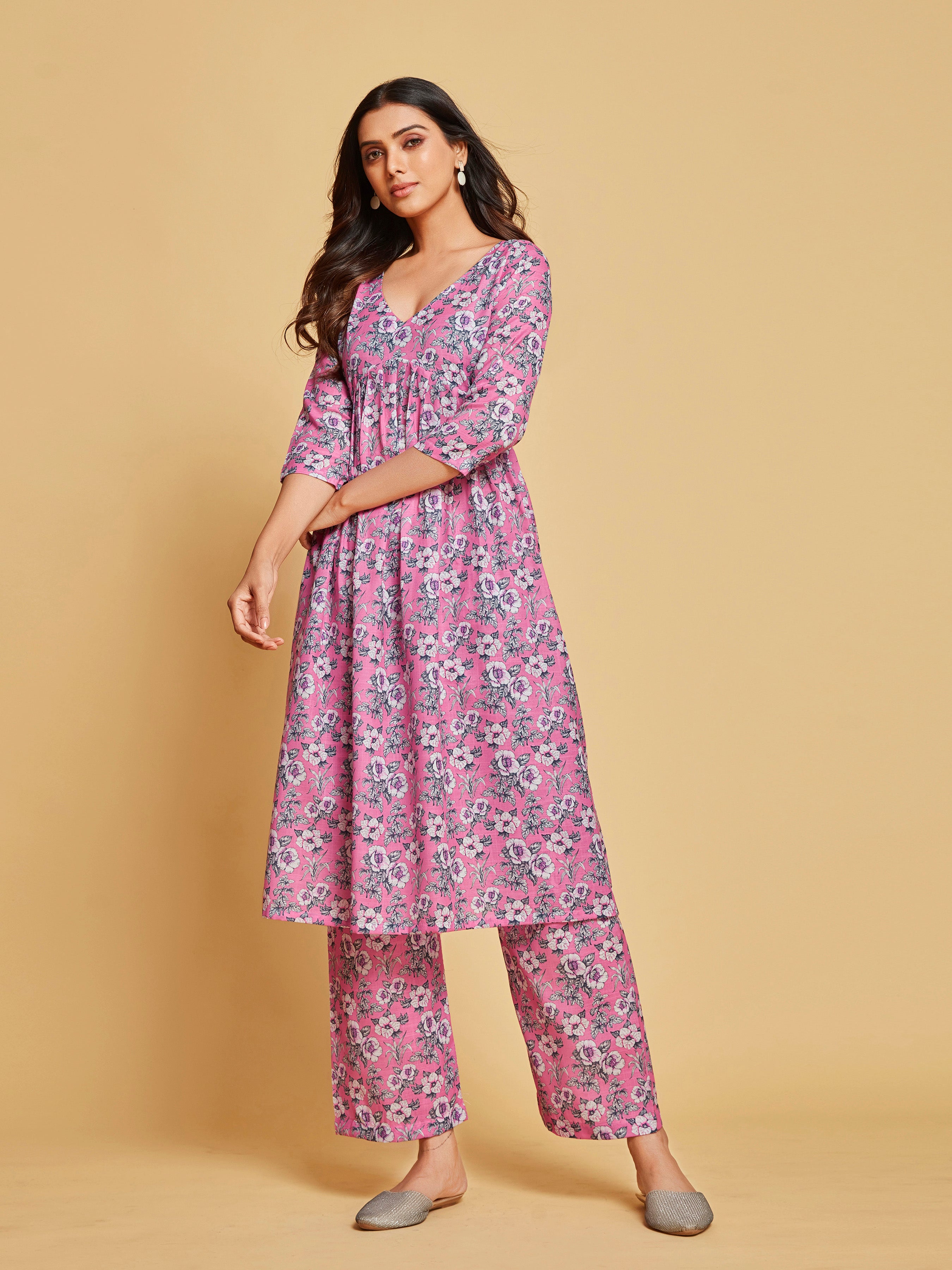 Floral Printed A-Line Kurta with Trousers
