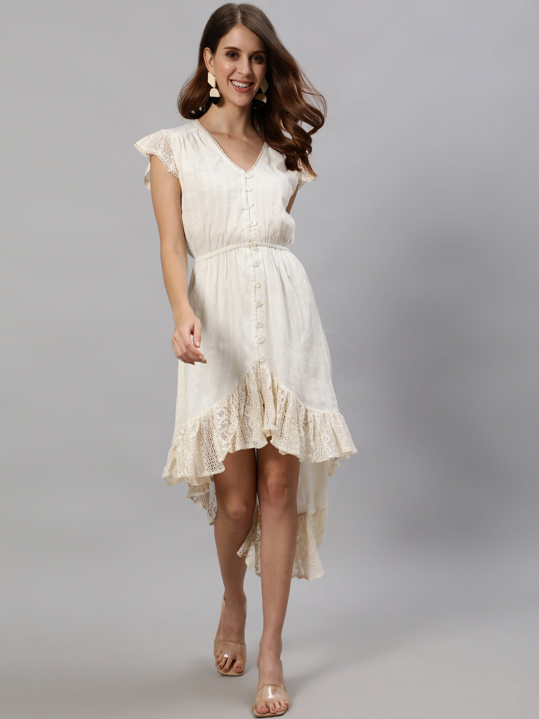 Buy Ishin Off White Embellished Above Knee Tunic Dress for Women's
