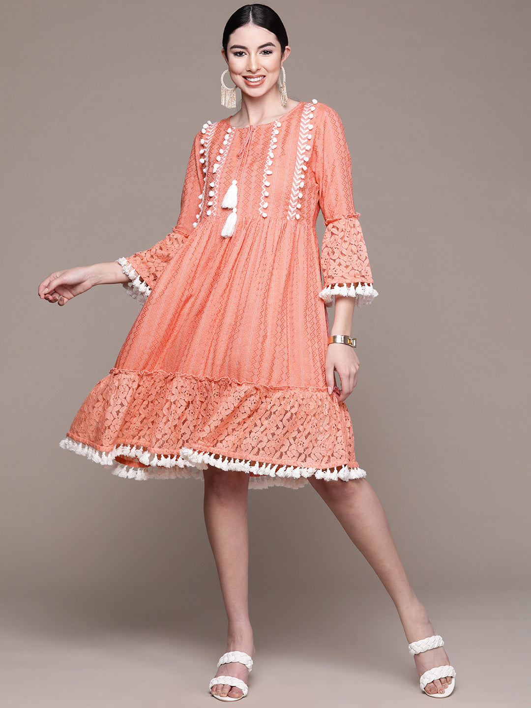 sachin and babi light blue dress Peach Embroidered Tiered Maxi Dress