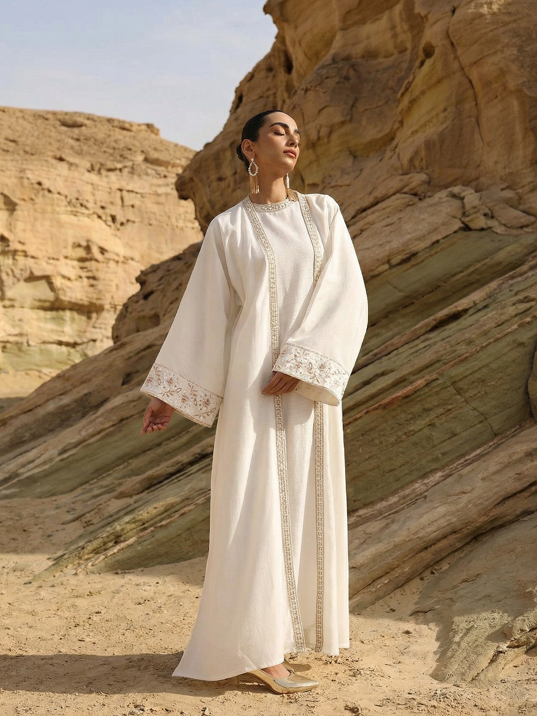 Rich Off White Relaxed Abaya