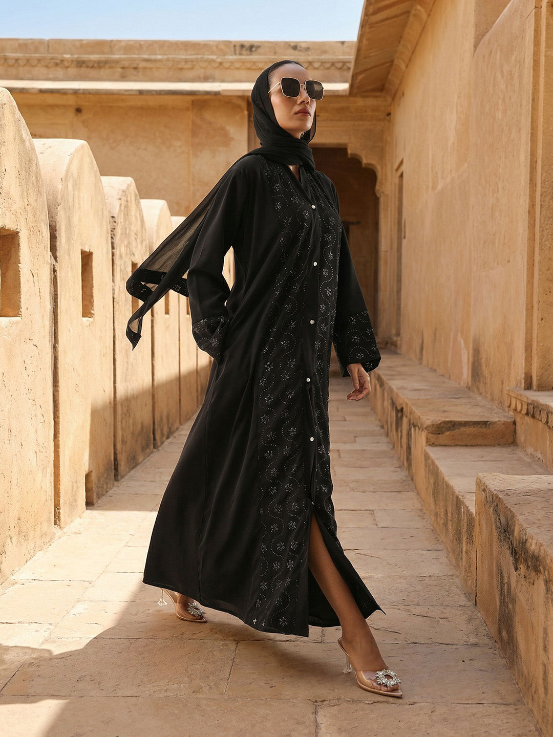Rich Black Relaxed Abaya With Hijab