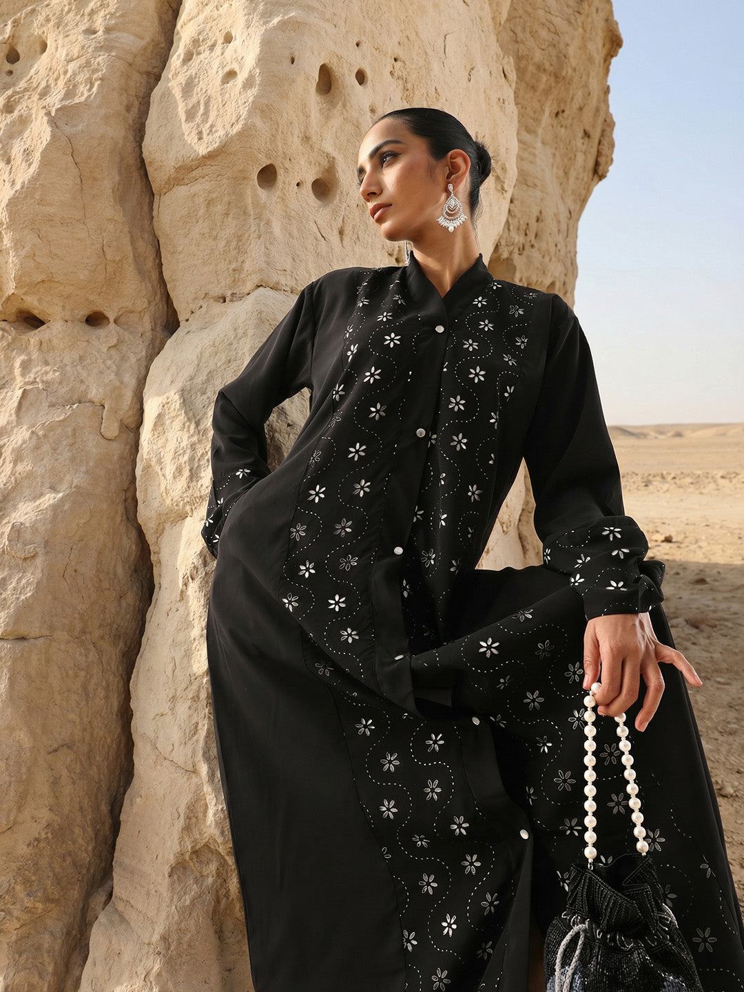 Rich Black Relaxed Abaya With Hijab