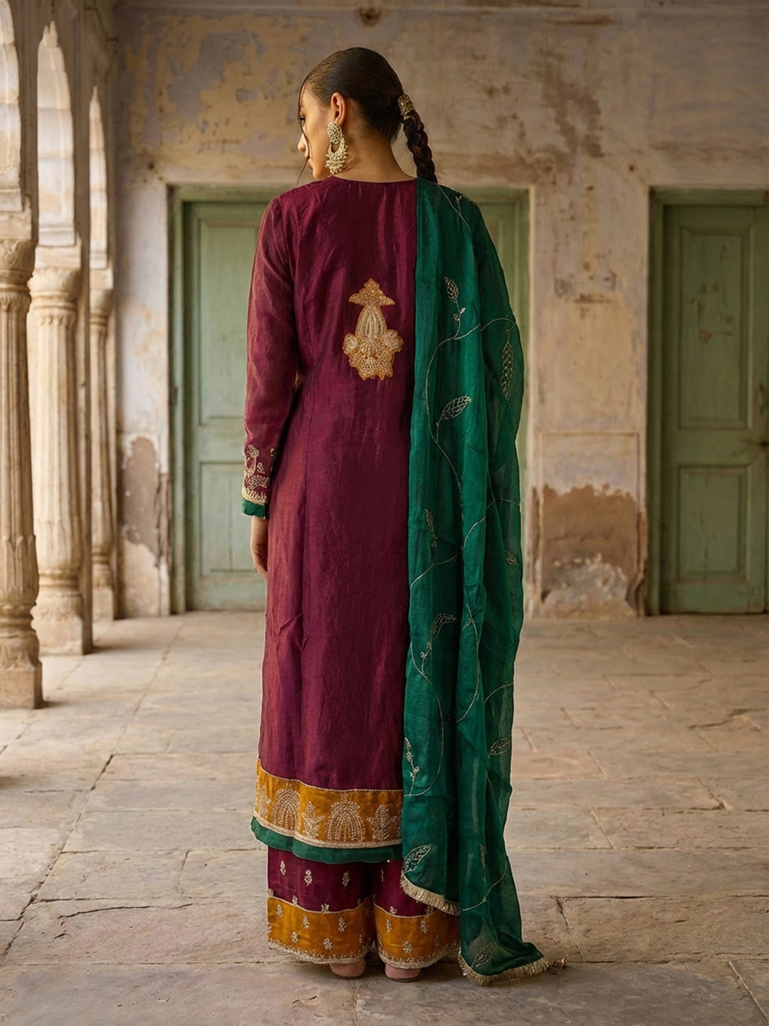 Rich Wine Embroidered Straight Kurta sets