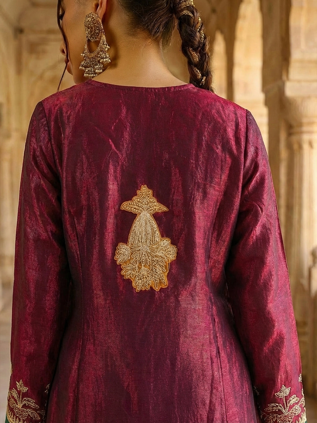Rich Wine Embroidered Straight Kurta sets