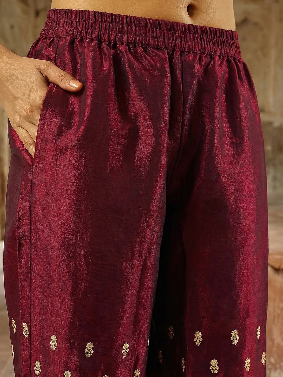 Rich Wine Embroidered Straight Kurta sets