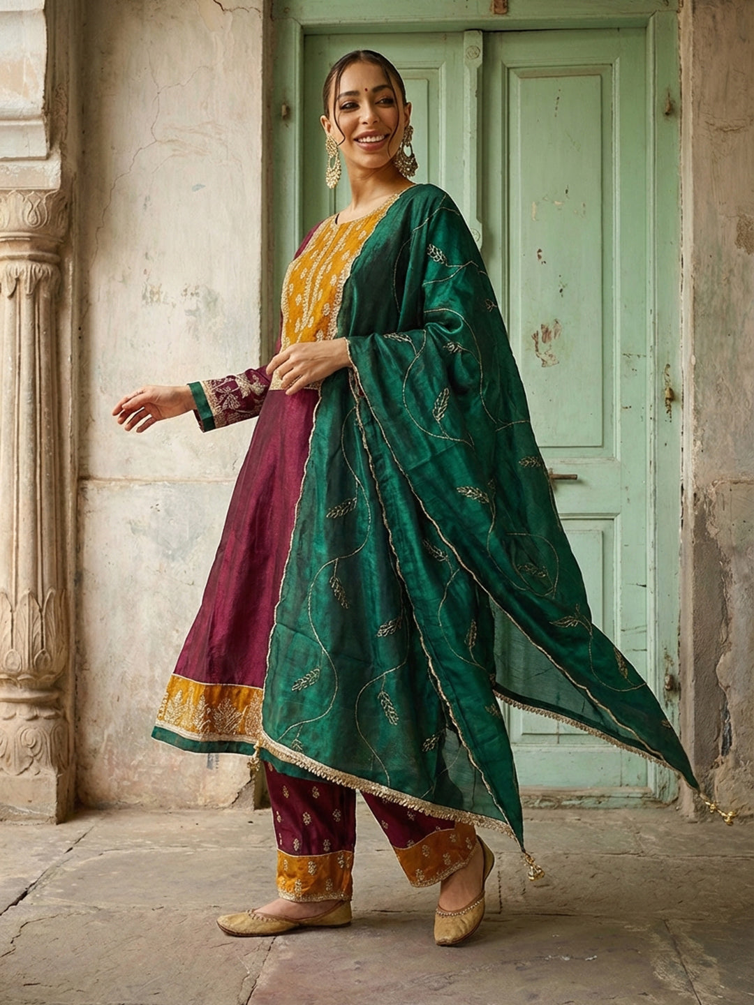 Rich Wine Embroidered Straight Kurta sets
