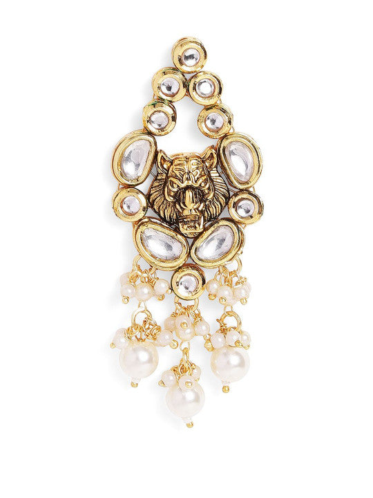 Ishin White Colour Gold plated Kundan with pearl Drop Earring