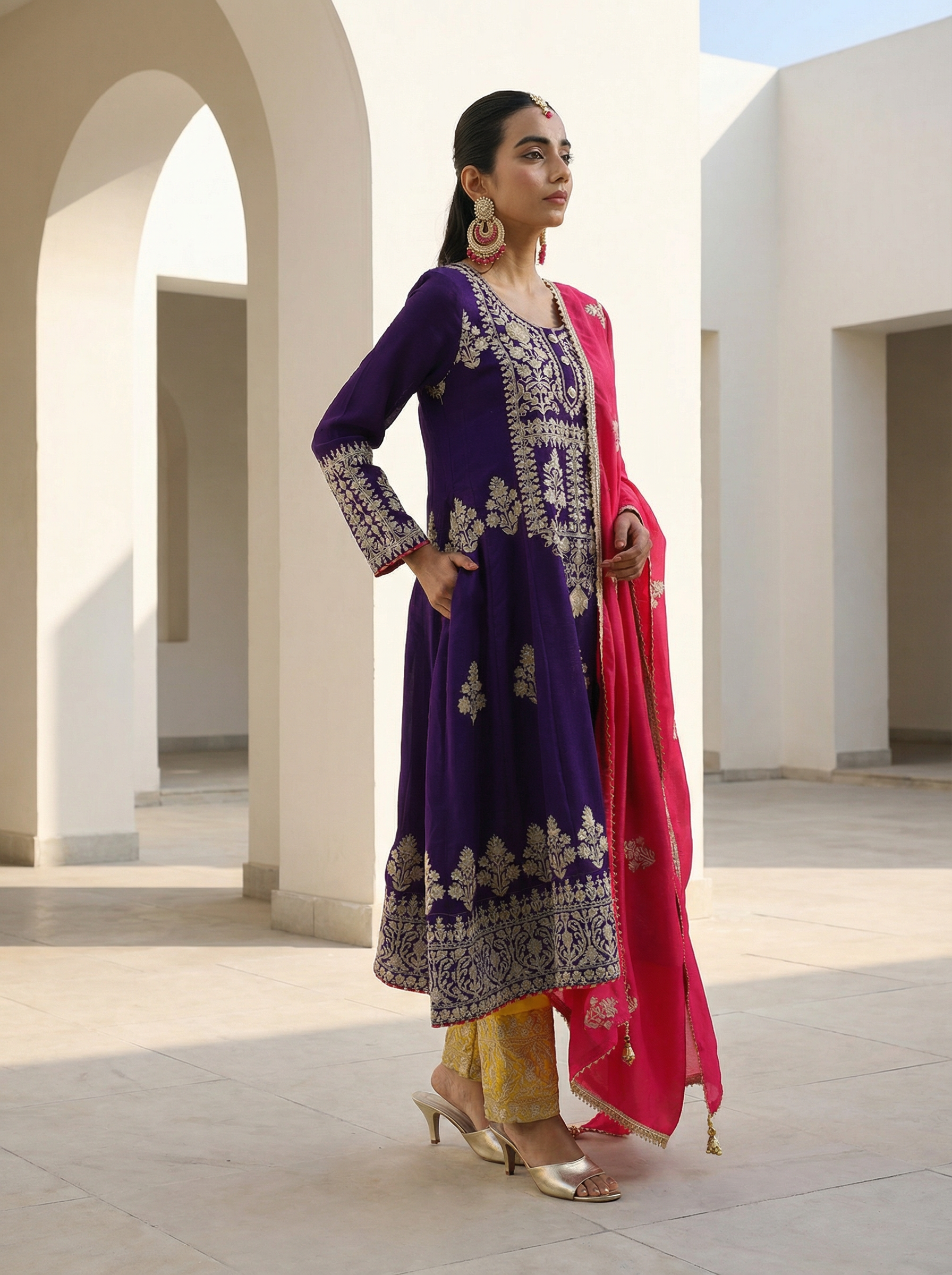 Rich Blue Vichitra Embroidered A Line Kurta Sets With Dupatta