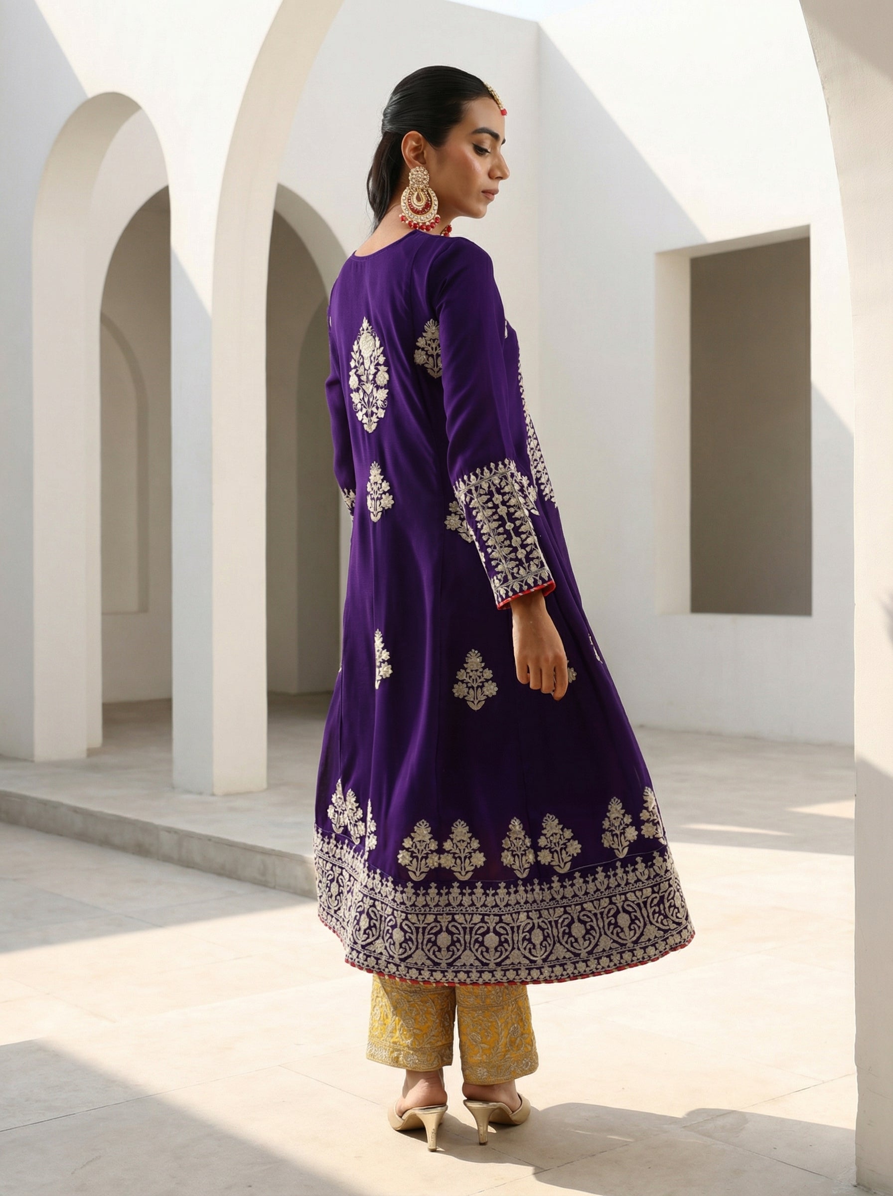 Rich Blue Vichitra Embroidered A Line Kurta Sets With Dupatta