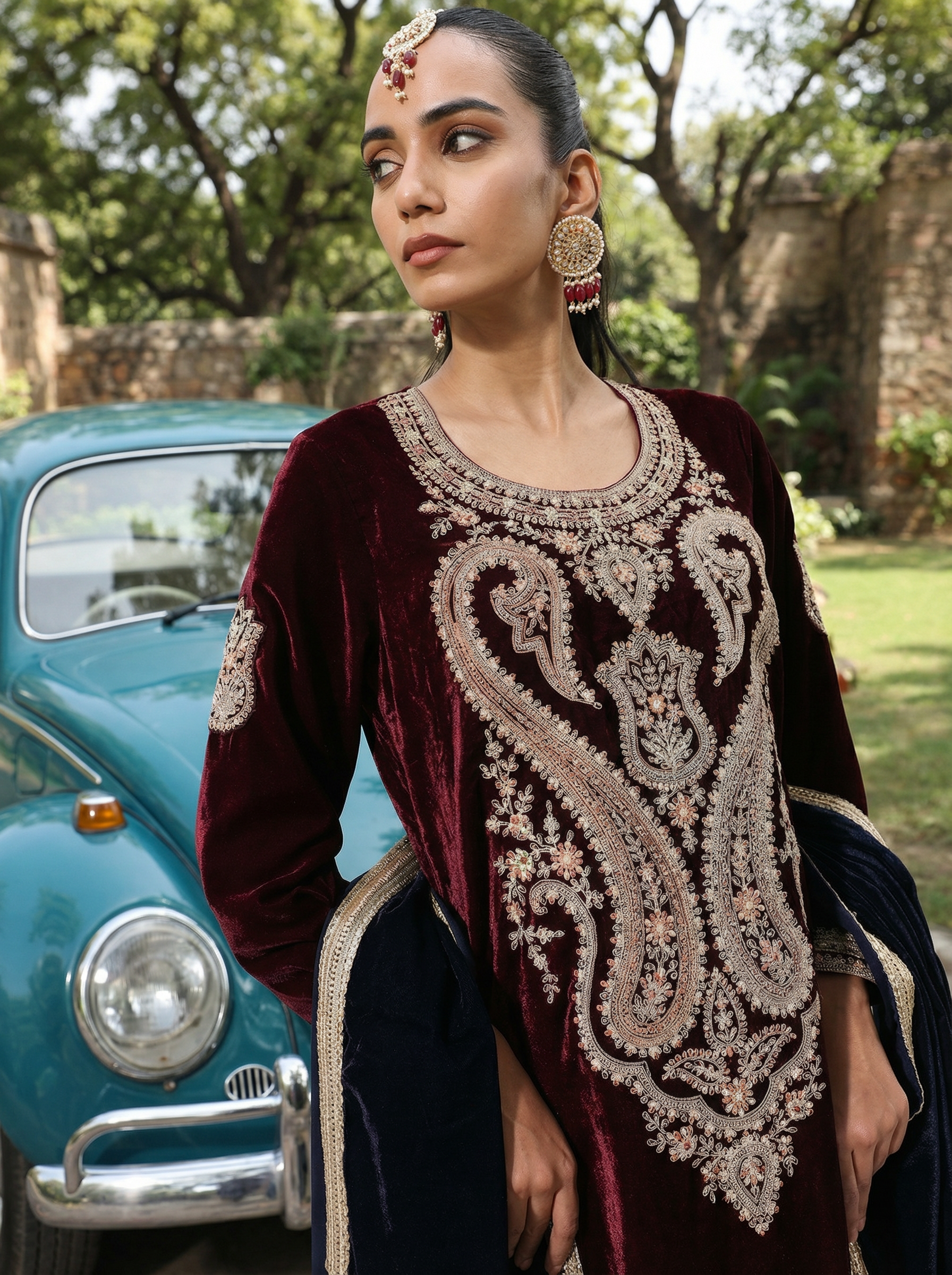 Rice Coffee Velvet A-line Kurta Set