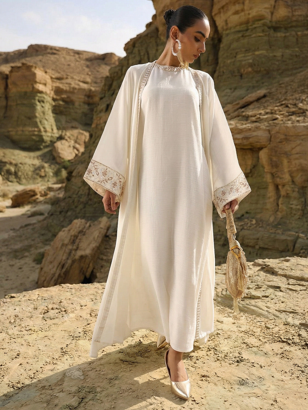 Rich Off White Relaxed Abaya