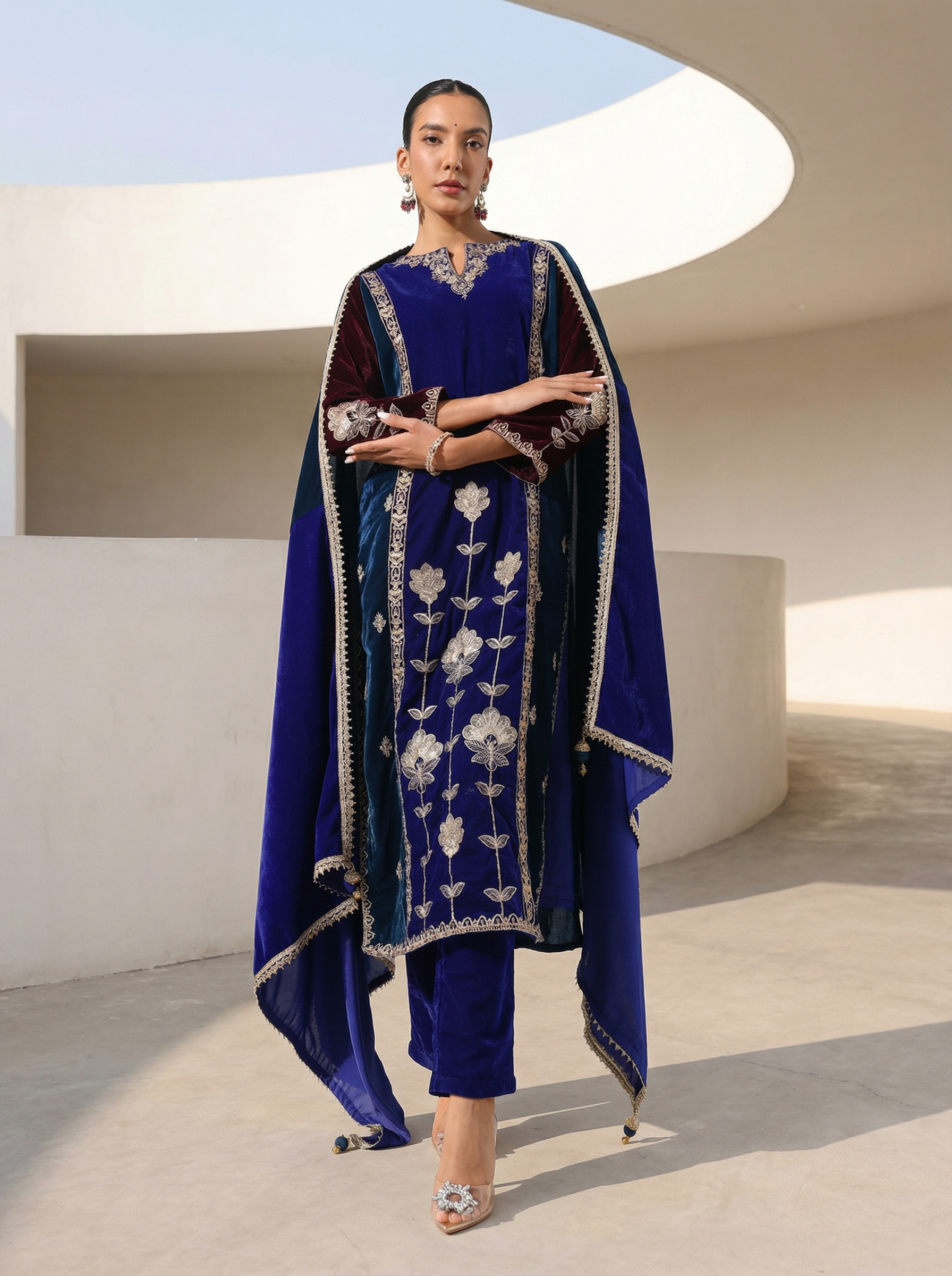 Rich Royal Blue Velvet Straight Kurta Set