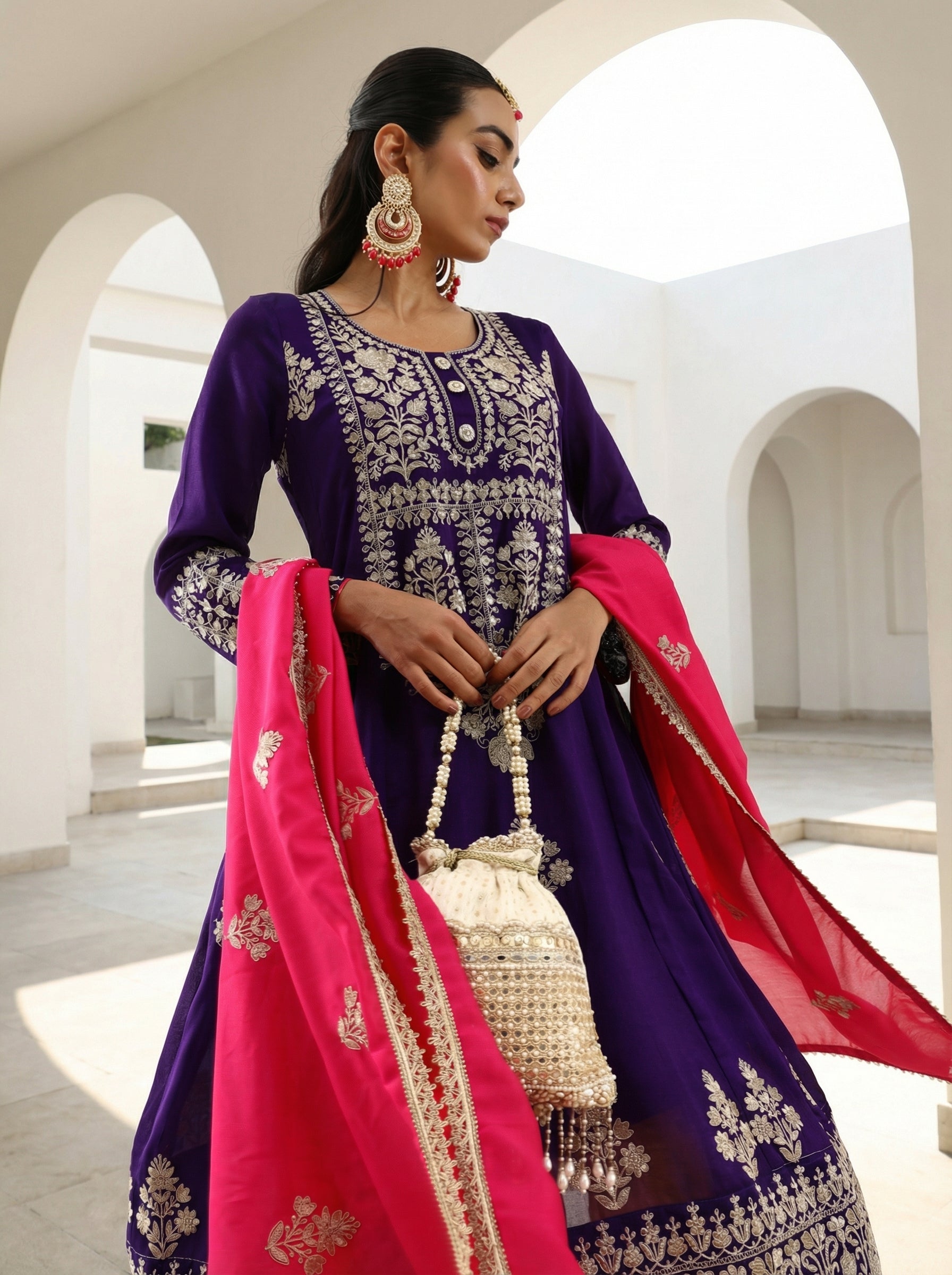 Rich Blue Vichitra Embroidered A Line Kurta Sets With Dupatta