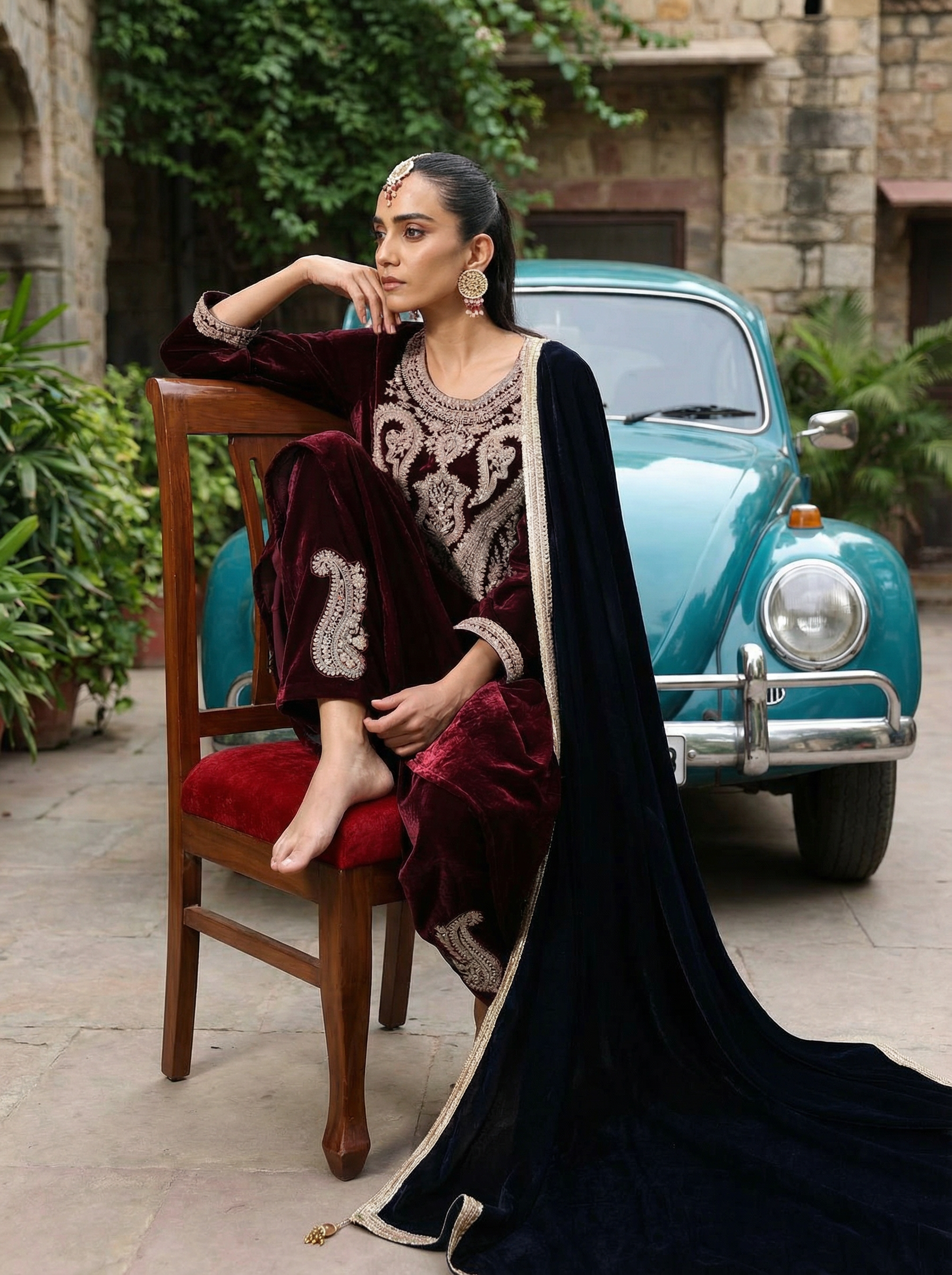 Rice Coffee Velvet A-line Kurta Set