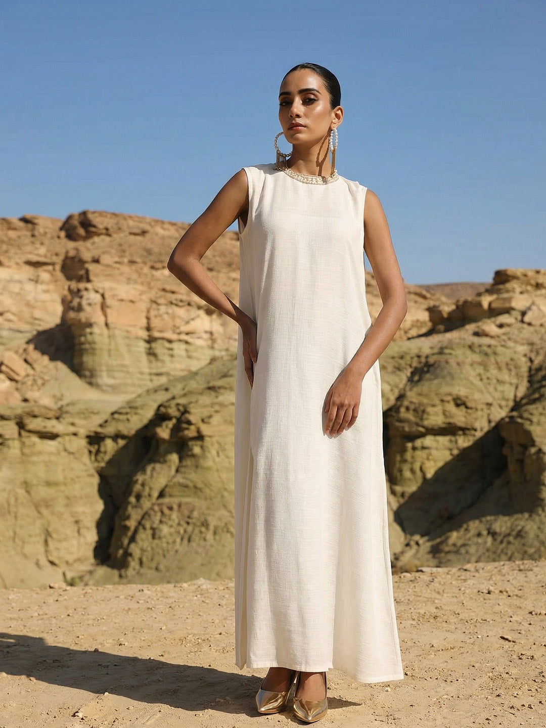 Rich Off White Relaxed Abaya