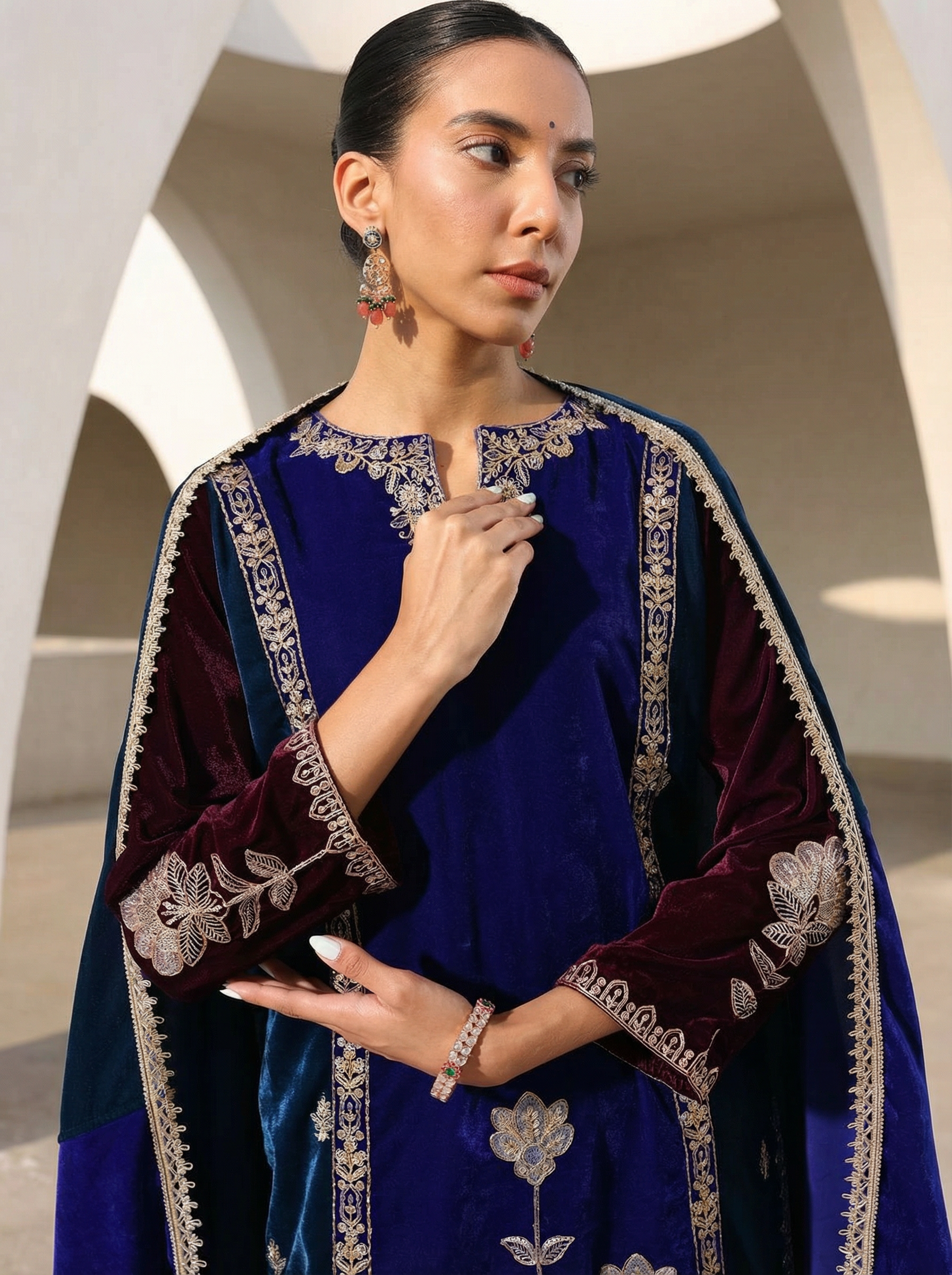 Rich Royal Blue Velvet Straight Kurta Set