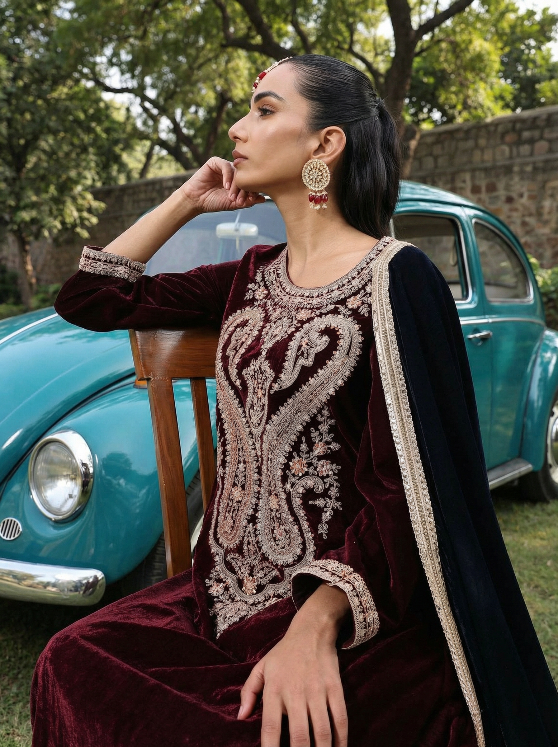 Rice Coffee Velvet A-line Kurta Set