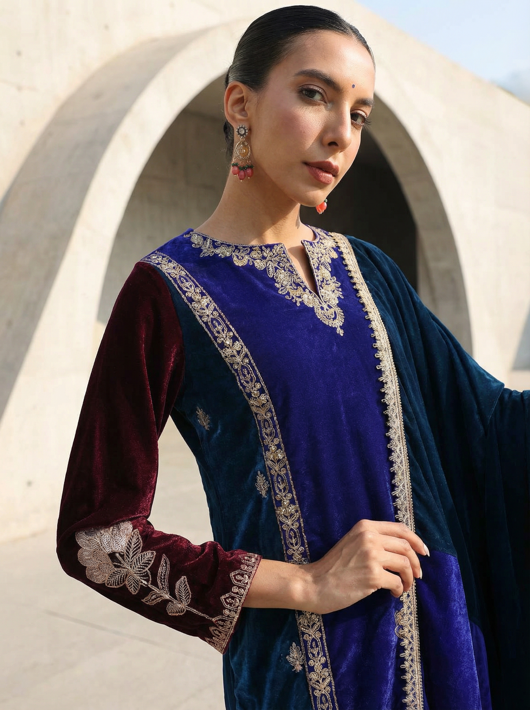 Rich Royal Blue Velvet Straight Kurta Set