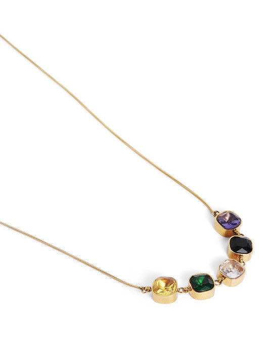 Ishin Multi  Colour Gold Plated Artificial Stones And Beads Chain