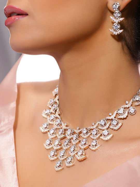 Ishin White  Colour Silver Plated American Diamond Jewellery Set