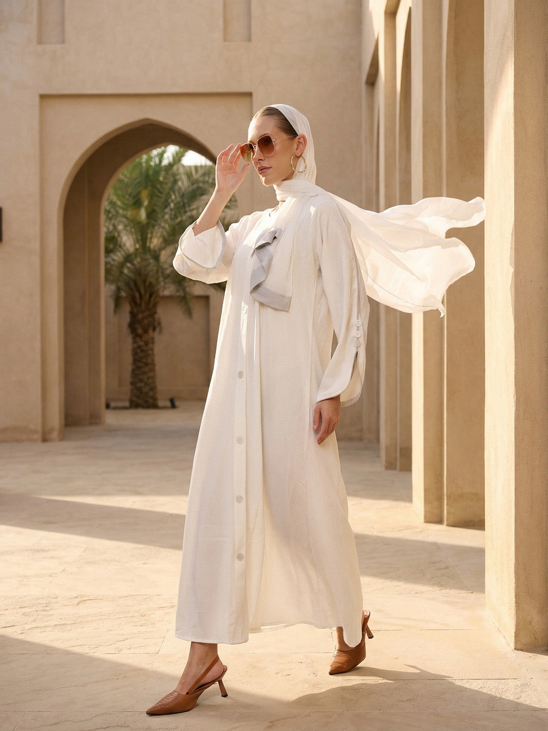 Rich White Relaxed Abaya With Hijab