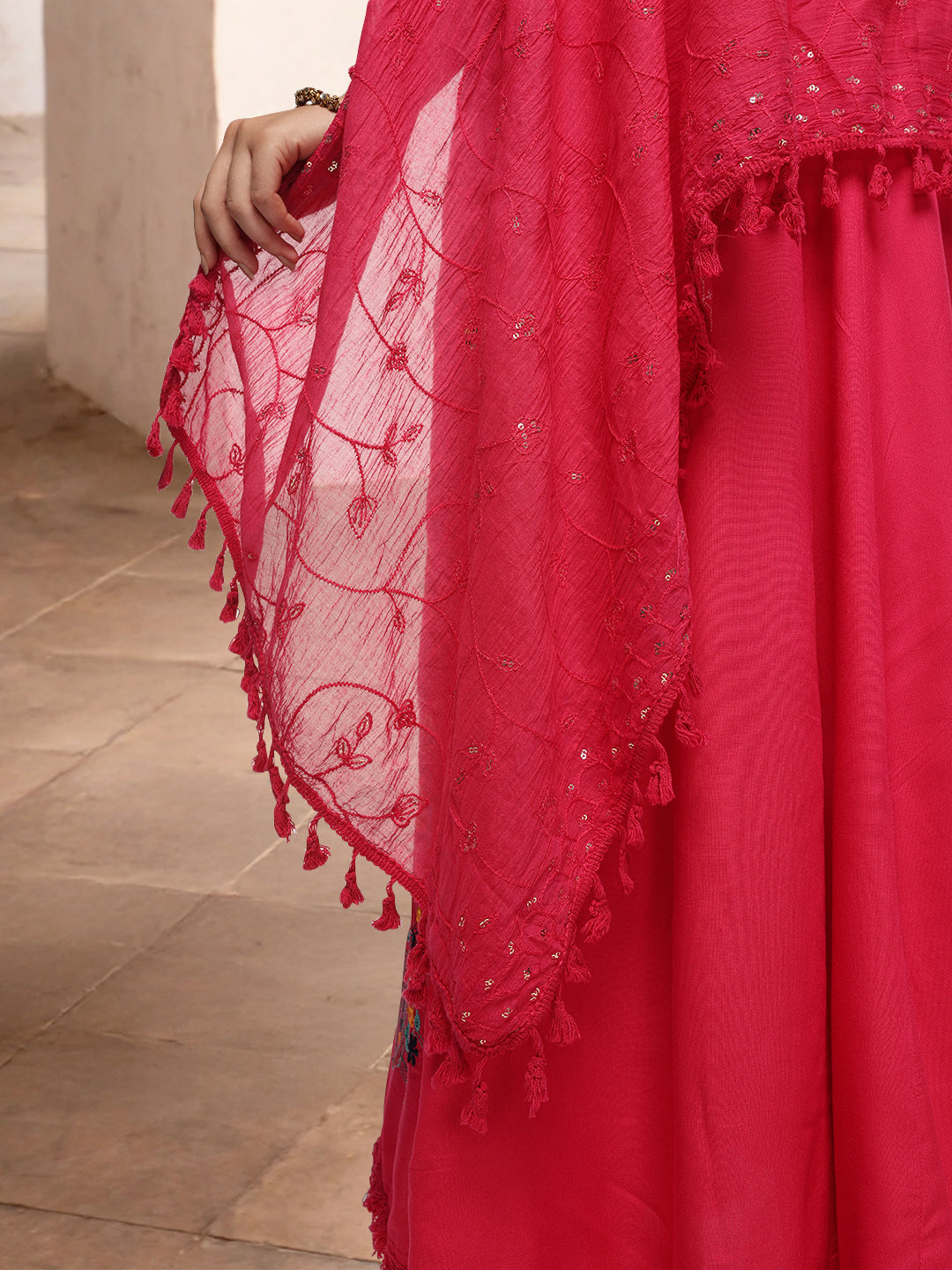 Graceful Pink  Rayon Schiffli Embroidered A-line Kurta Set with dupatta