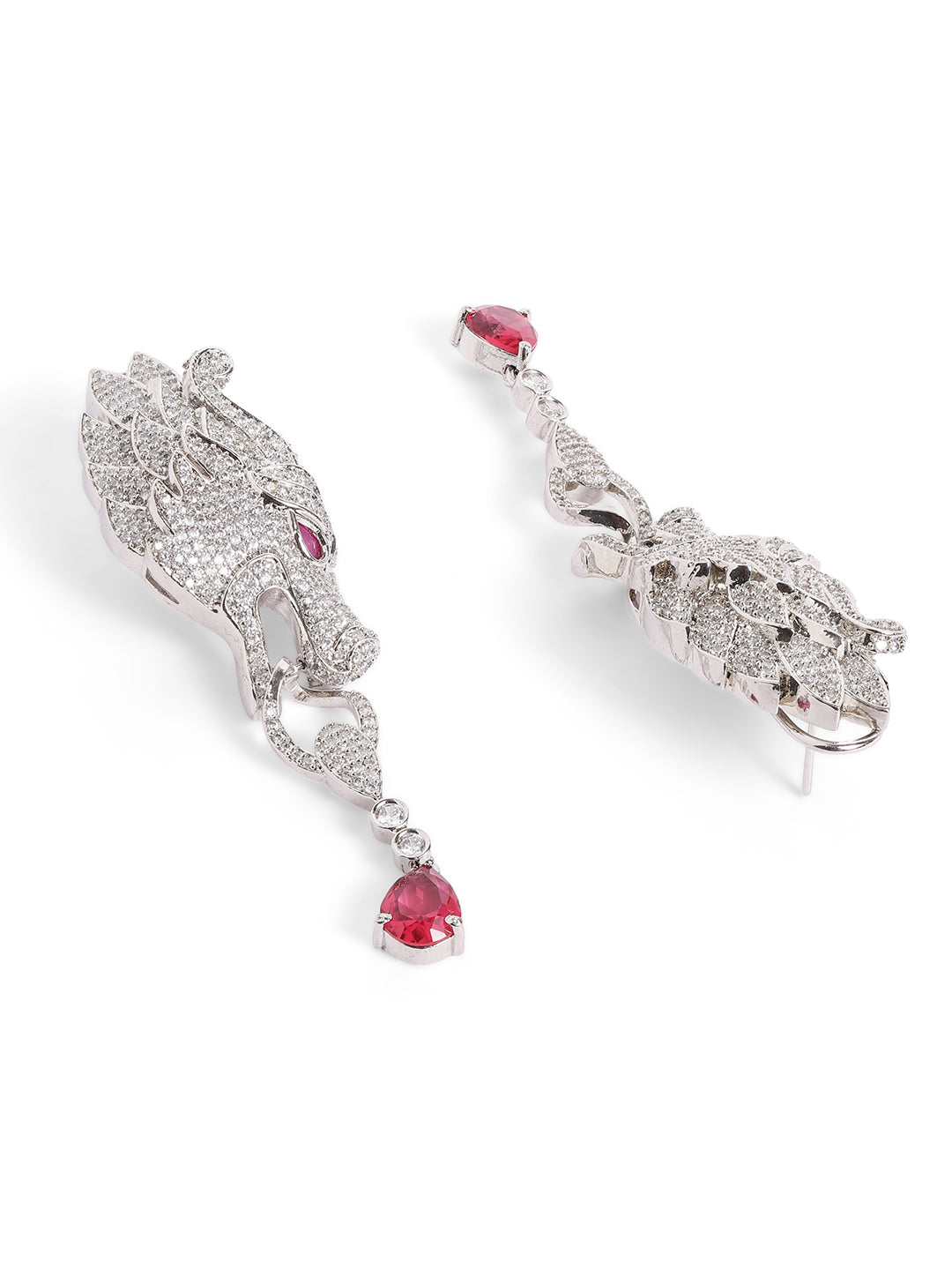 Red Colour Silver Plated AD Jewellery Set