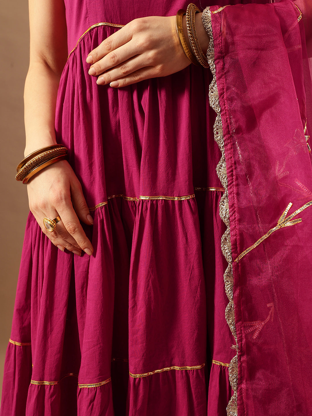 Comfy Rani Pink Organza Embroidered Anarkali Kurta Sets