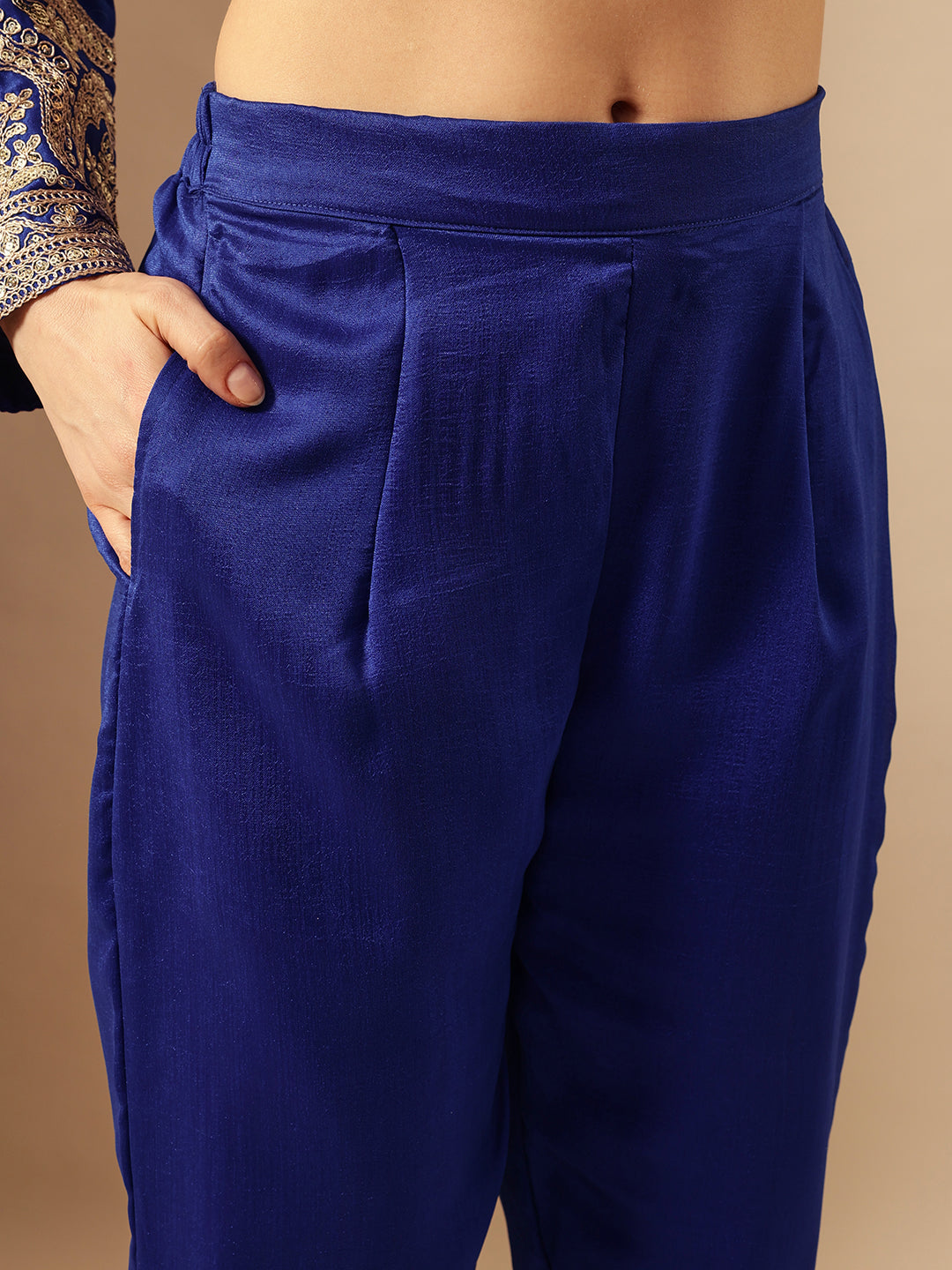 Rich Royal Blue Embroidered Kurta set with organza dupatta