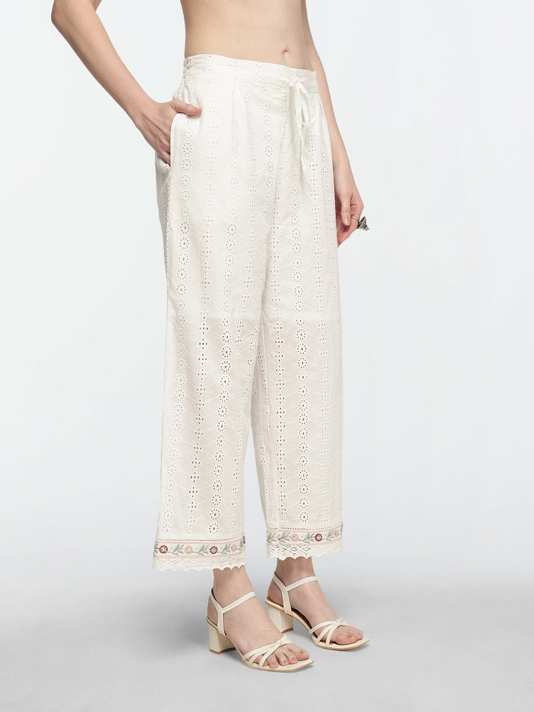 Graceful OffWhite shiffly floral embroidery straight fit kurta set with dupatta