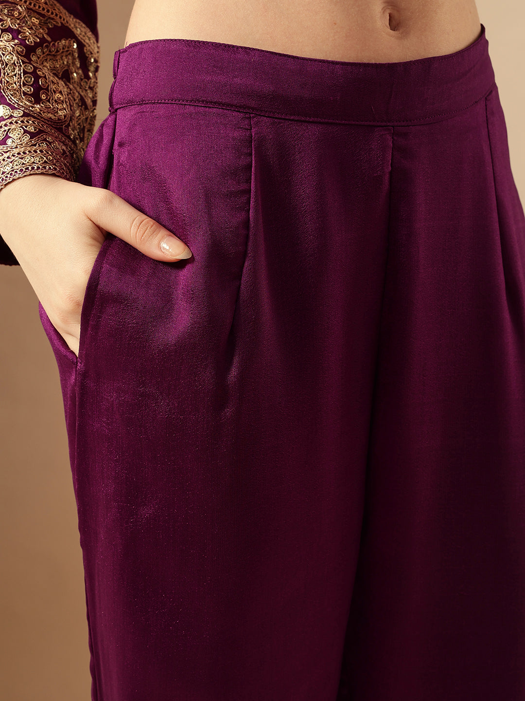 Rich Purple Embroidered Kurta set with organza dupatta