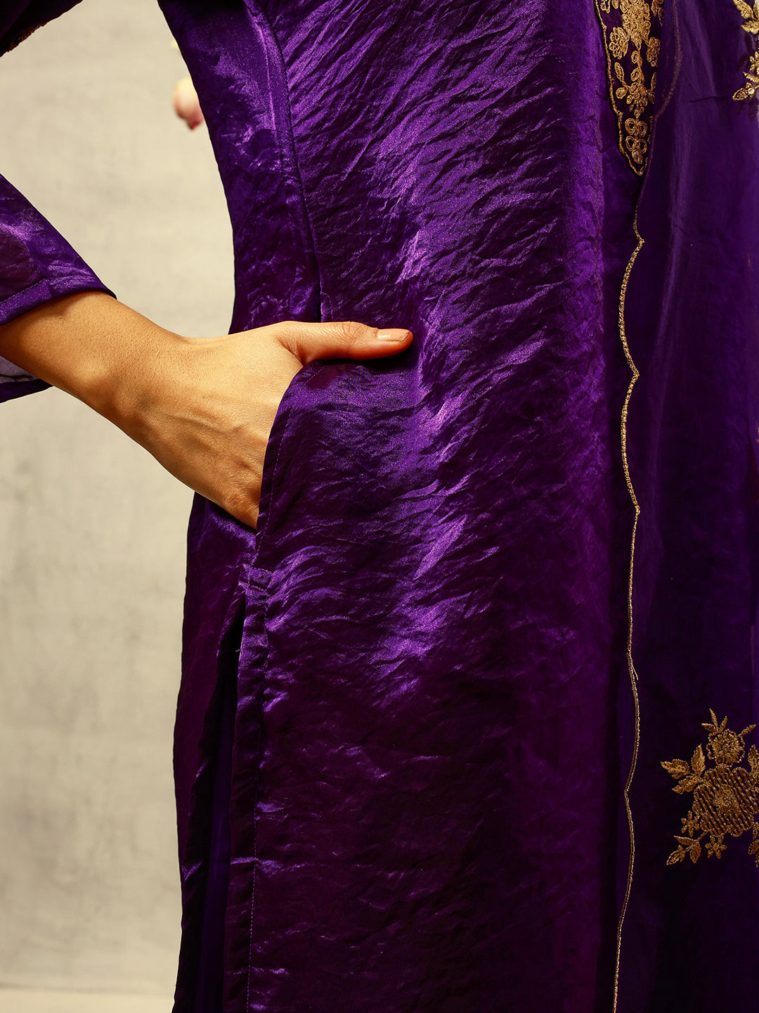Purple Cording & Zari Embroidered Festive Kurta with Trouser & Embellished Organza Dupatta