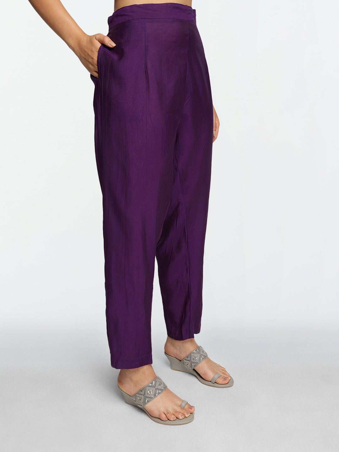 Rich Purple Poly Silk Zari Embroidered Straight Fit Kurta Set with Brocade Dupatta