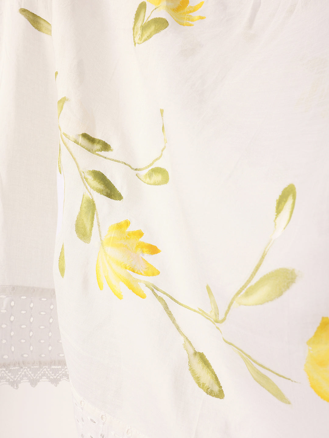 Graceful White cotton shiffly hand painted straight fit kurta set with dupatta