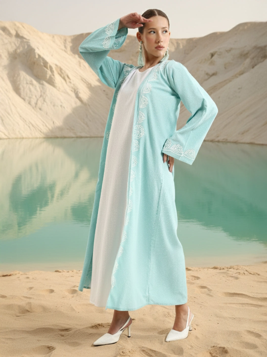 Rich Green Relaxed Abaya with Hijab in Chinese Crepe