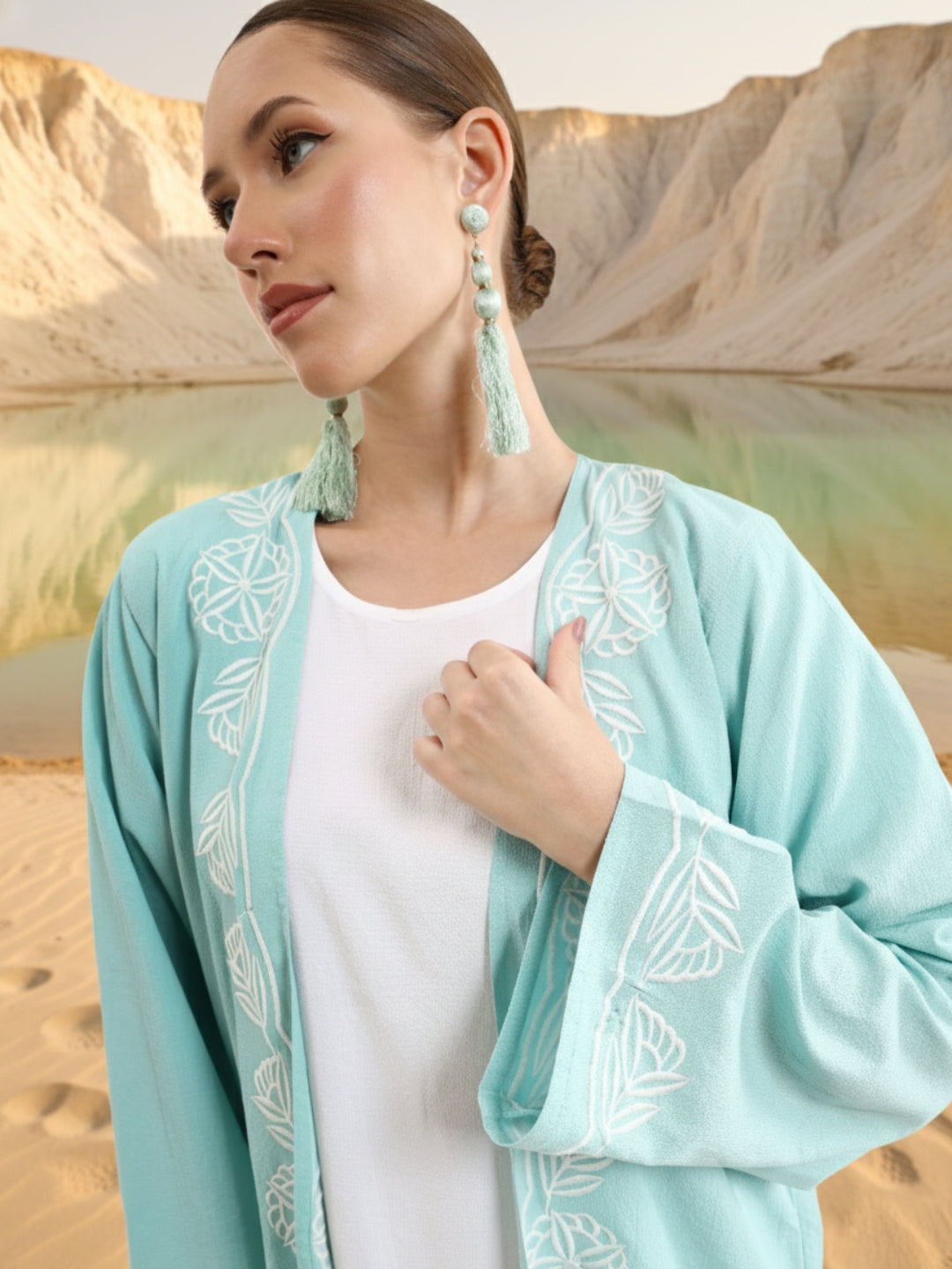 Rich Green Relaxed Abaya with Hijab in Chinese Crepe