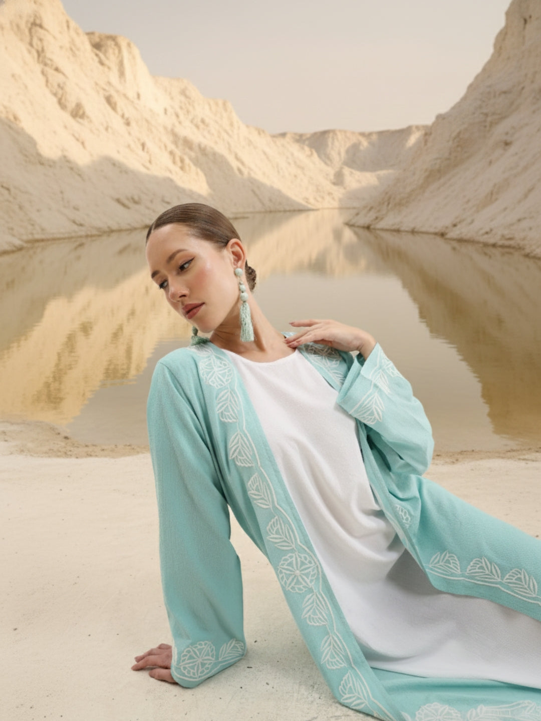 Rich Green Relaxed Abaya with Hijab in Chinese Crepe