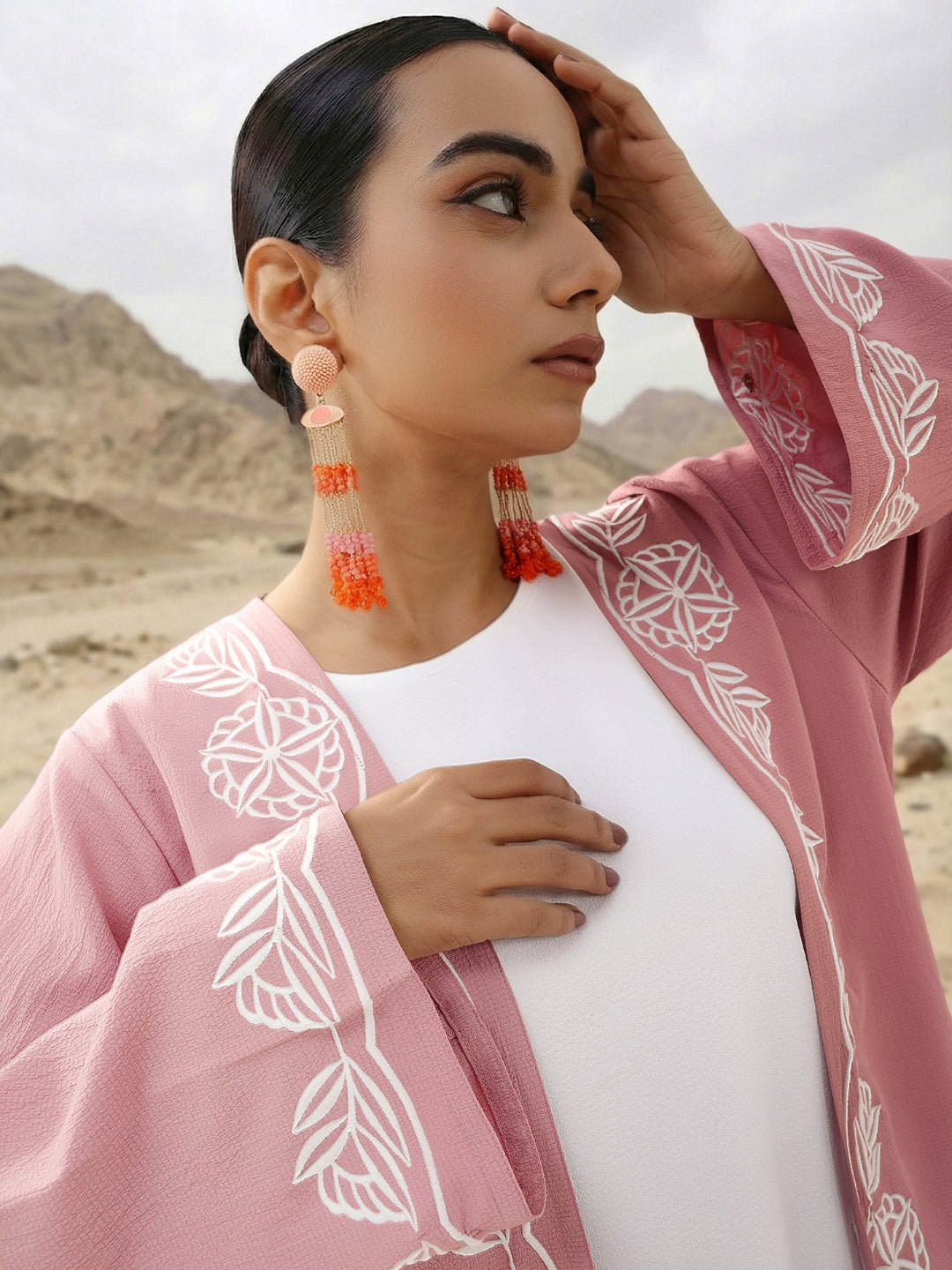 Rich Peach Relaxed Abaya with Hijab in Chinese Crepe