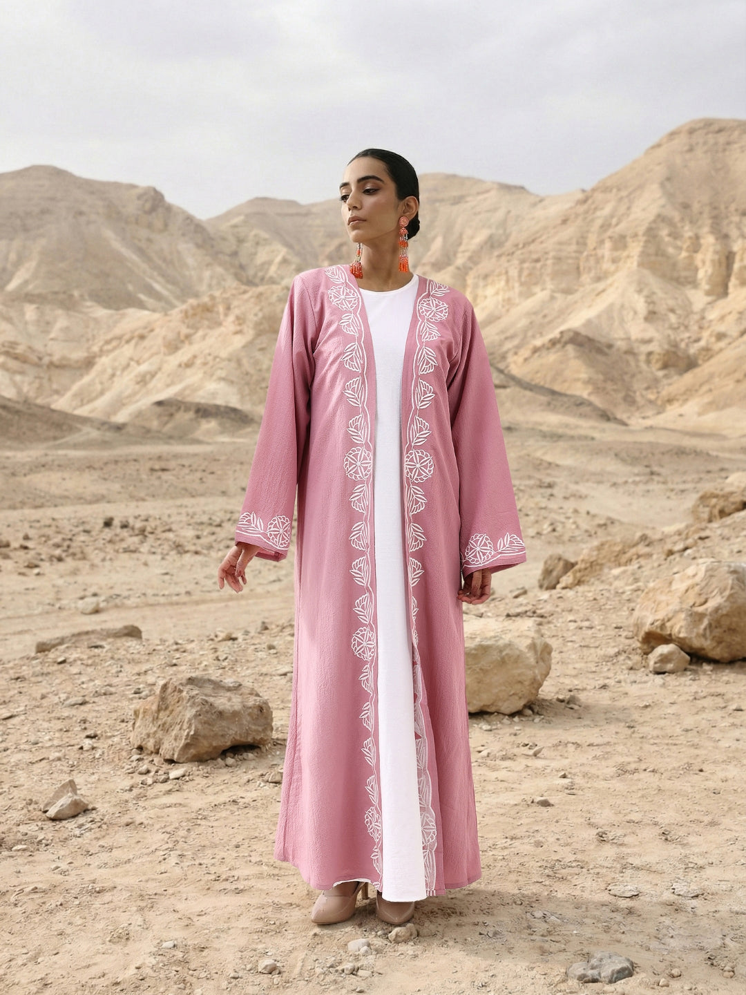 Rich Peach Relaxed Abaya with Hijab in Chinese Crepe