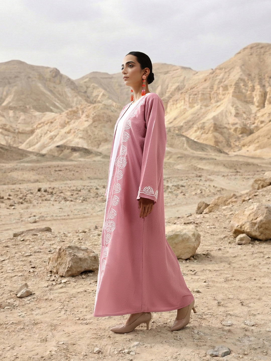 Rich Peach Relaxed Abaya with Hijab in Chinese Crepe
