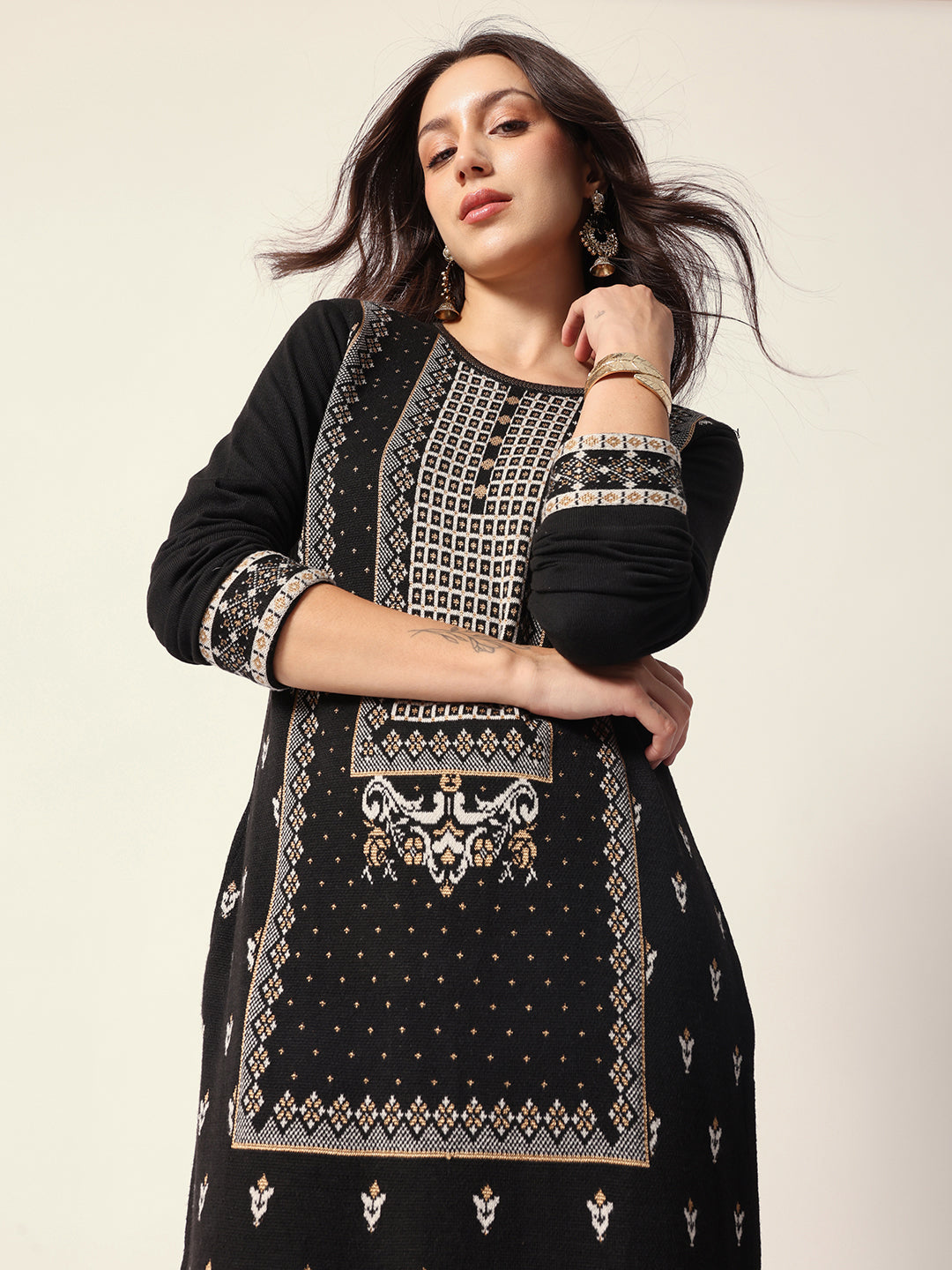 Woven Design Jacquard Kurta Straight Fit Kurta