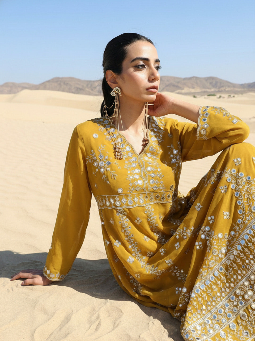 Rich Mustard Embroidered Anarkali Kurta sets