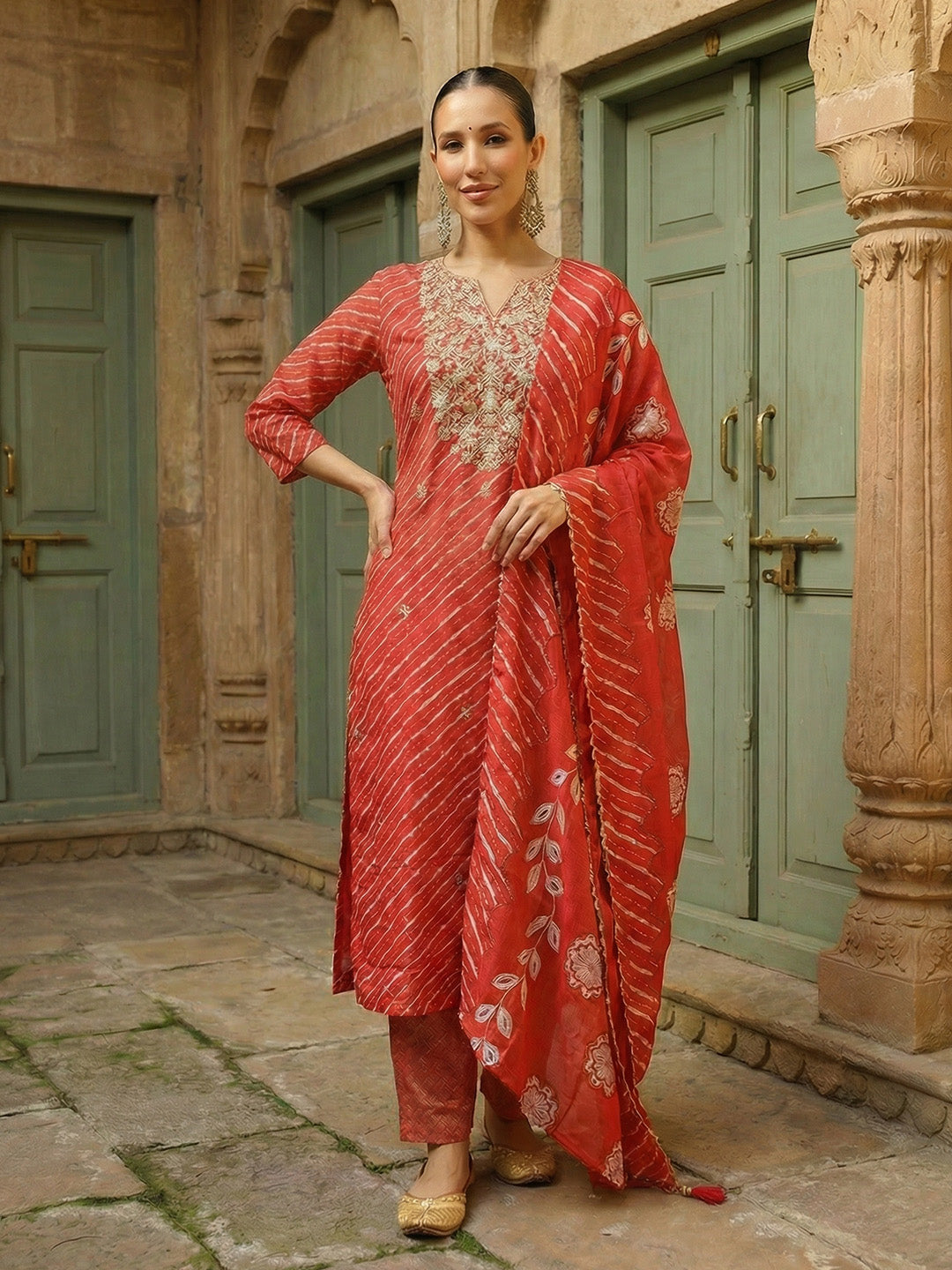 Comfy Orange Ananda Embroidered Kurta sets