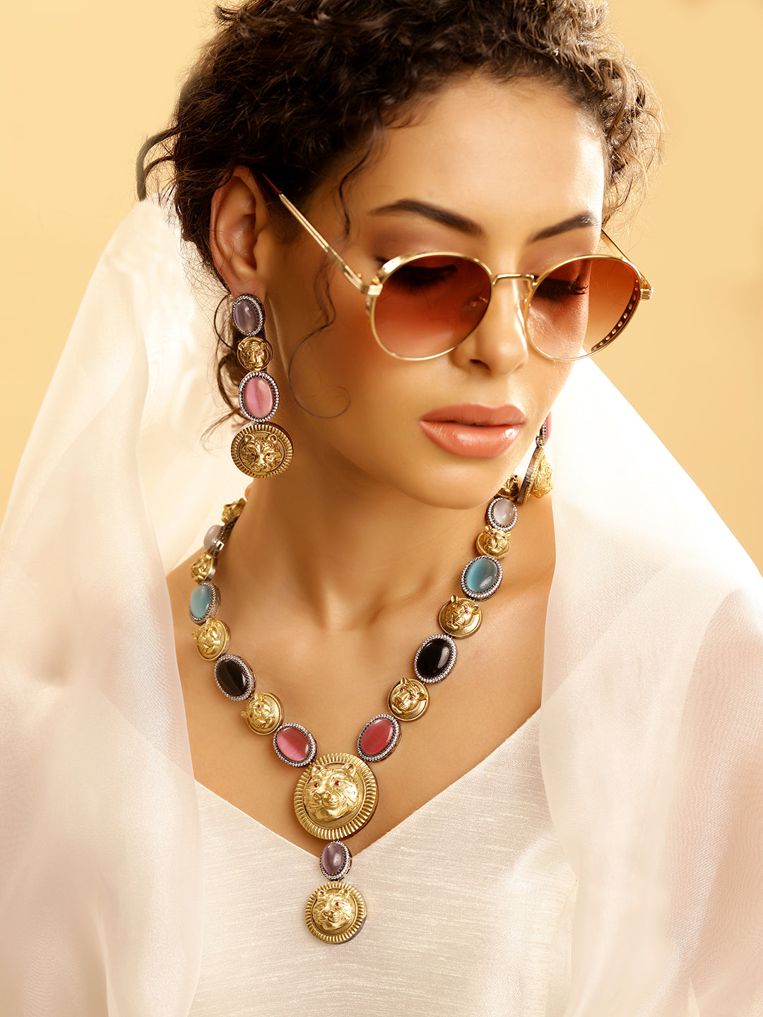 Multi Colour Gold Plated Jewellery Set
