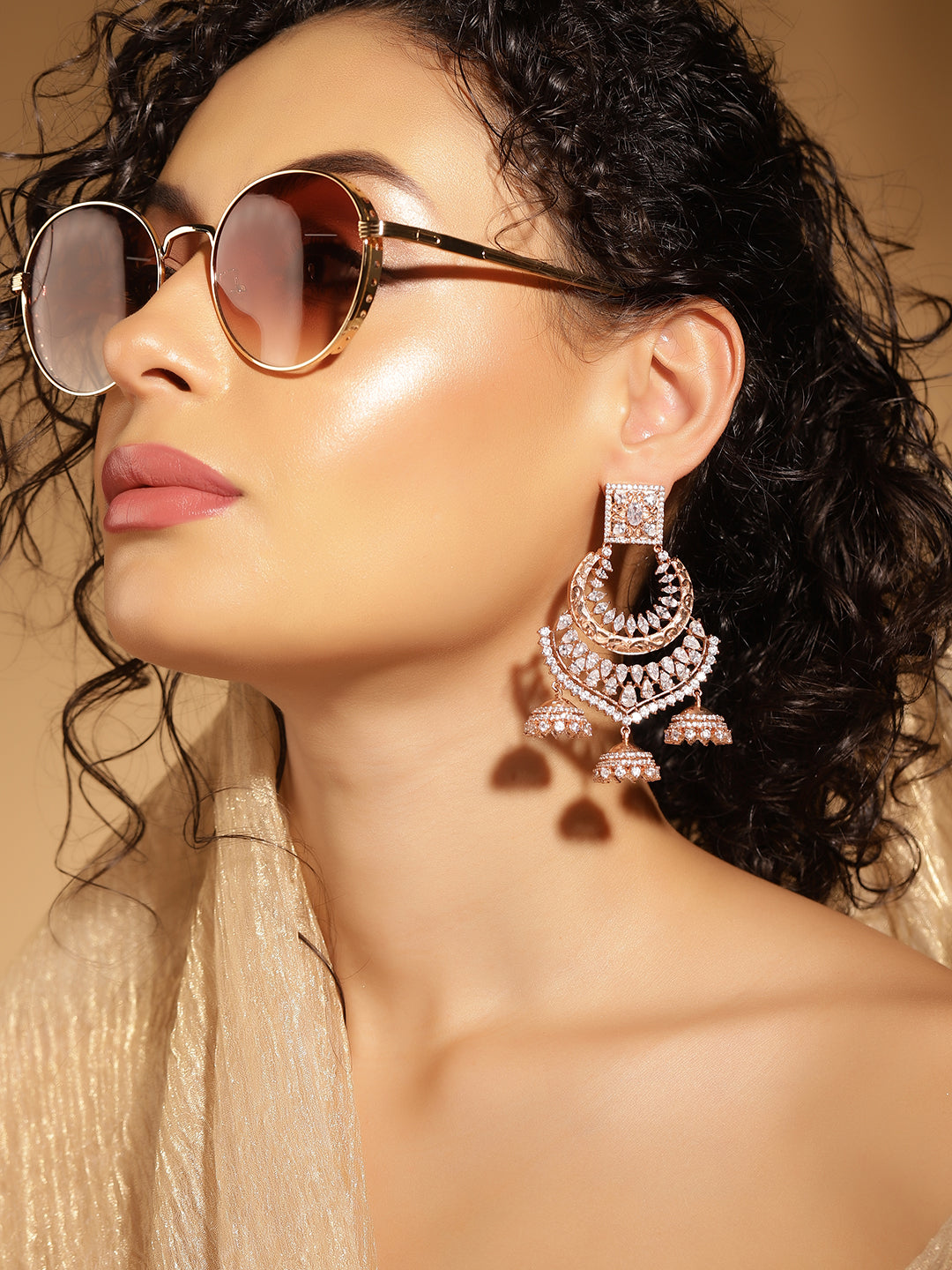 White Colour Rose Gold Plated AD Drop Earring