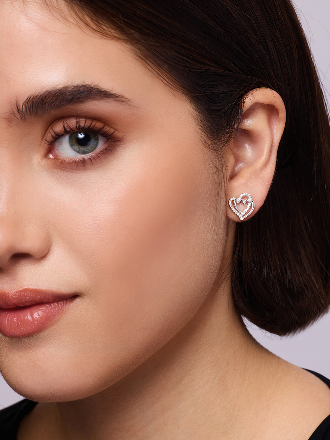 925 Silver Rodium Plated Heart shaped Zircon stud earring