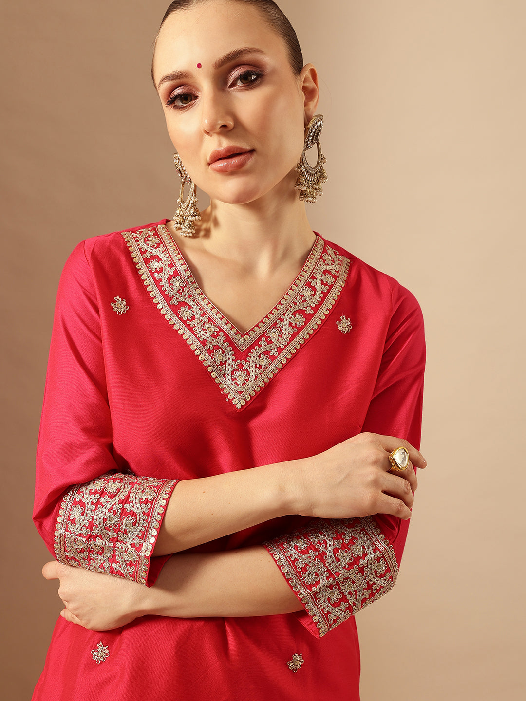 Rich Rani Red Straight Kurta Sets