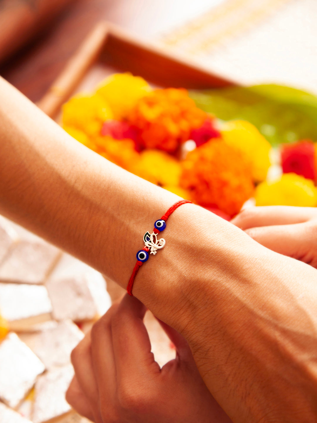 925 Silver Blue Colour Silver Plated Rakhi